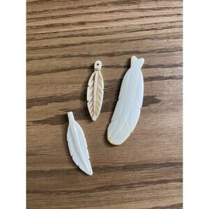 Hand Carved Buffalo Bone Feather Pendant Lot Of 3 Tribal Jewelry Making Supply